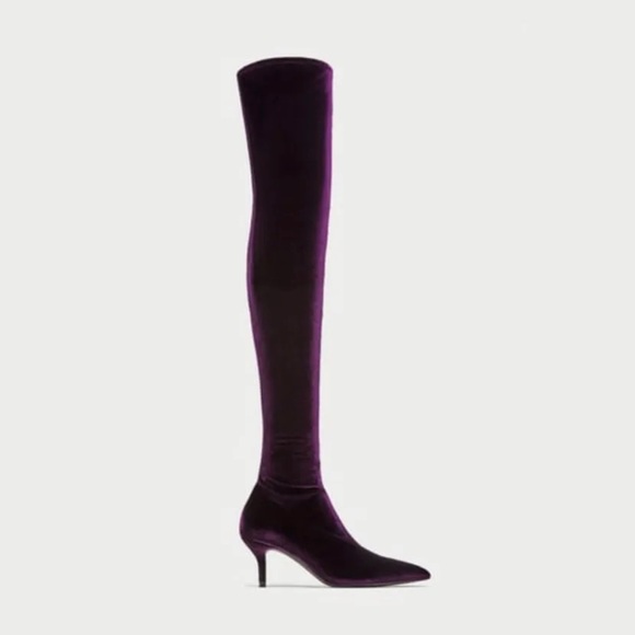 ZARA VELVET THIGH HIGH BOOTS SIZE 38 - Picture 2 of 4